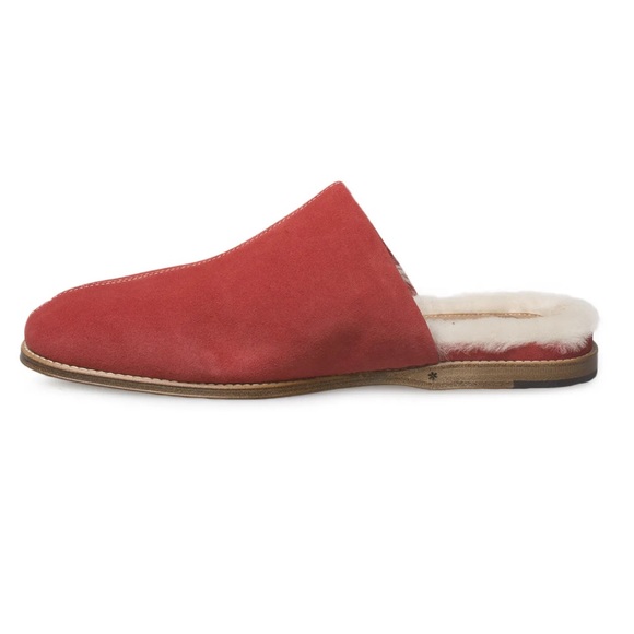 MEN’S UGG CHATEAU SLIP ON SAMBA RED LEATHER SHEARLING SLIPPERS - Picture 5 of 5